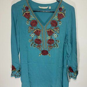 Soft Surroundings Pathfind Embroidered Beaded Blouse